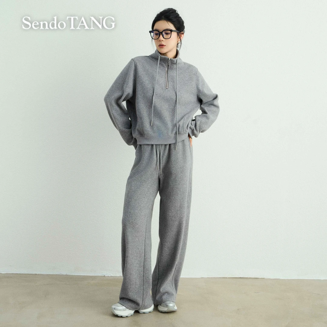 省心套装【向往自由】胖多女装新款时尚抽绳半拉链卫衣裤子套装