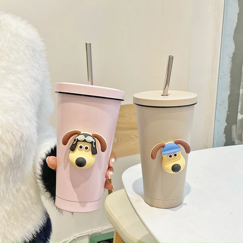 简约ins网红304不锈钢吸管杯双层保温咖啡杯可爱车载杯带盖大容量