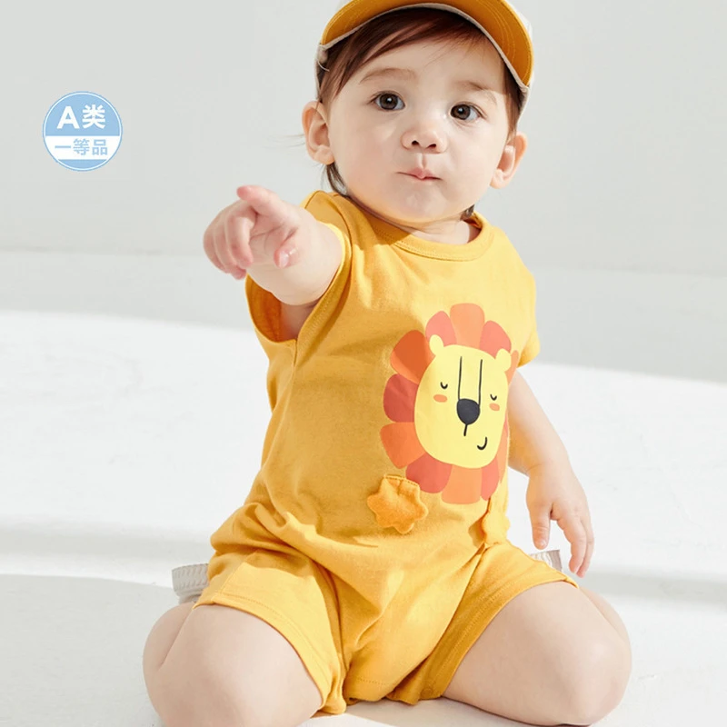 品牌折扣婴幼儿夏季短袖连体衣男女小宝宝洋气薄款外出爬爬服哈衣