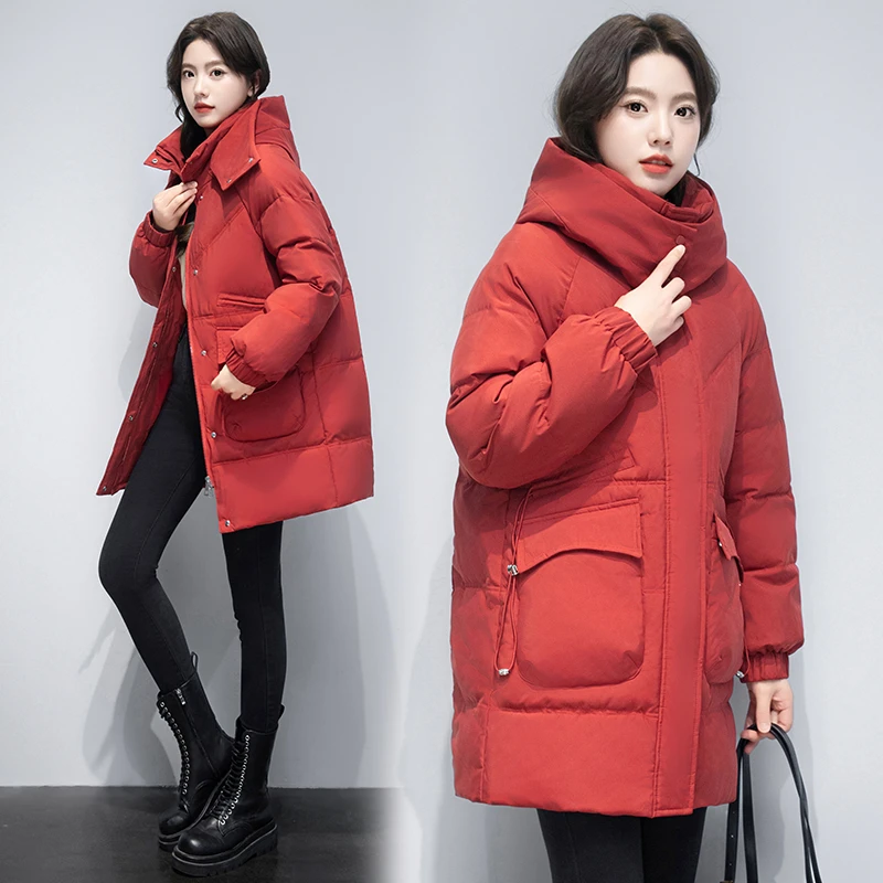 冬季新款小蛮腰收腰宽松时尚中长款加厚韩版大码棉服女外套