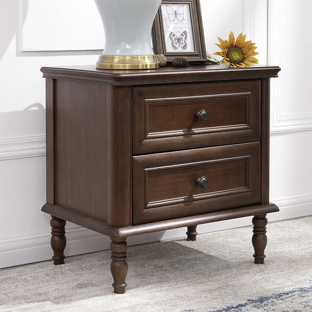 小美式风格实木床头柜美式乡村储物柜卧室柜子全原木无辅材无贴皮