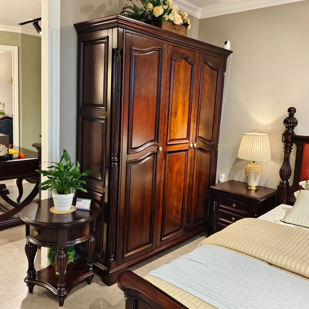 美式金丝黄檀实木四门大衣柜衣橱卧室别墅复古衣帽间大容量储物柜