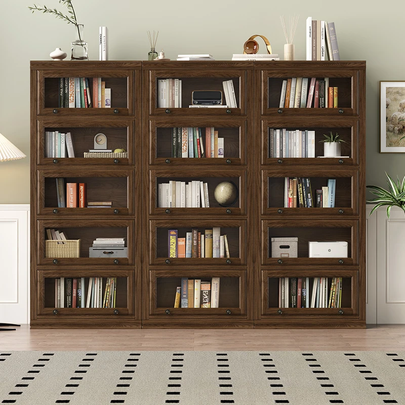 防尘书柜玻璃门实木美式书柜置物架手办架落地儿童客厅陈列展示