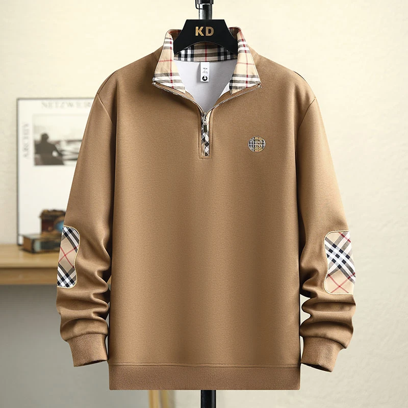 春秋季新款欧货半拉链衫卫衣高档刺绣百搭长袖T恤立领套头上衣男