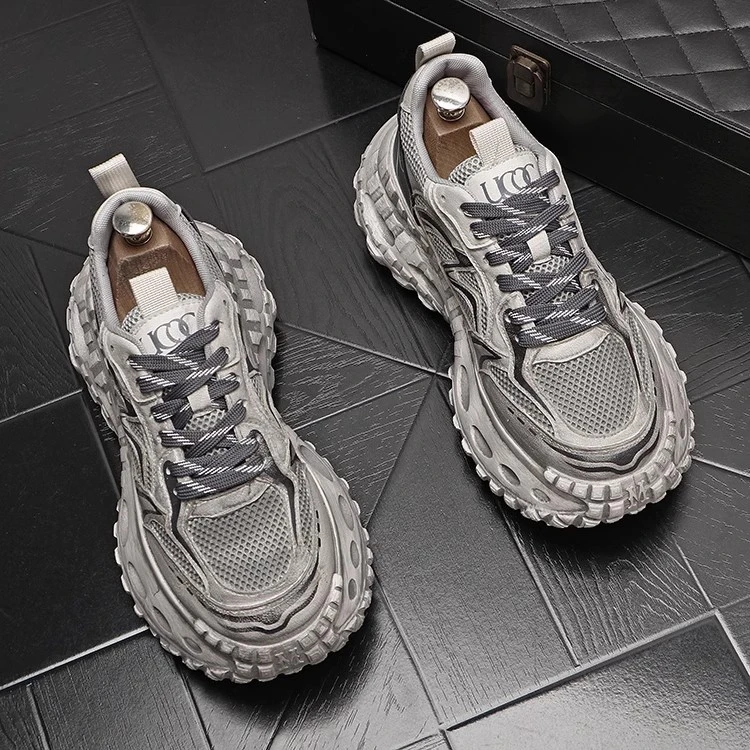 2025运动鞋复古老爹鞋厚底休闲鞋男百搭做旧款轮胎底透气软底男鞋