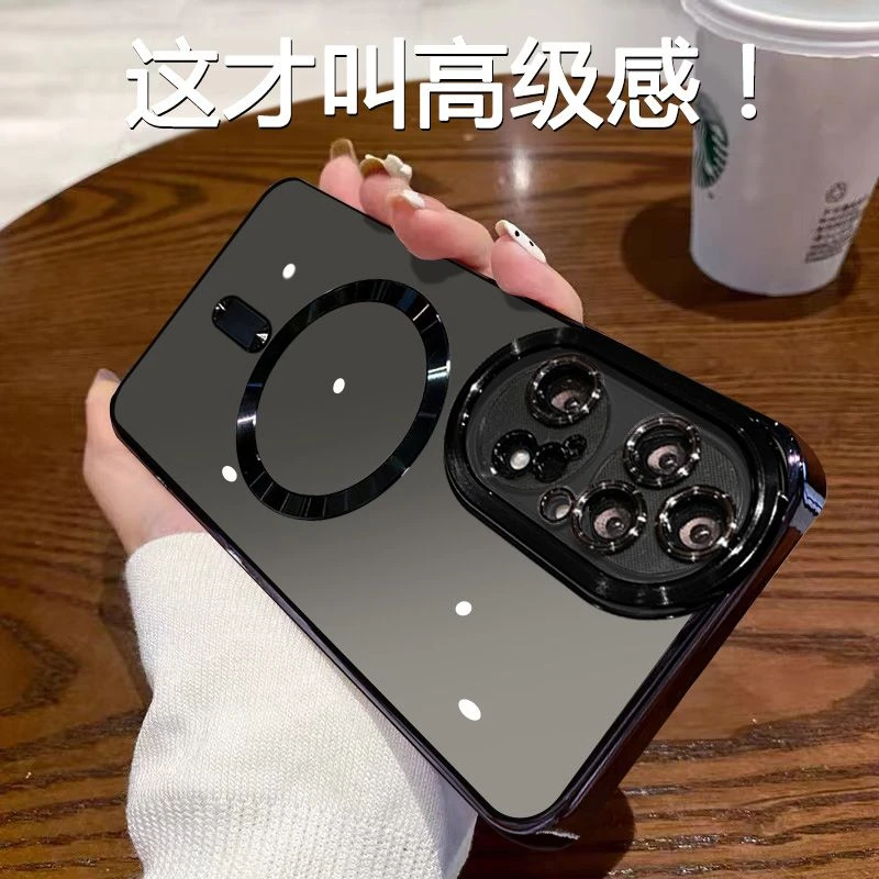 华为p50pro手机壳2022新款p50cd纹电镀磁吸透明网红高级感手机壳