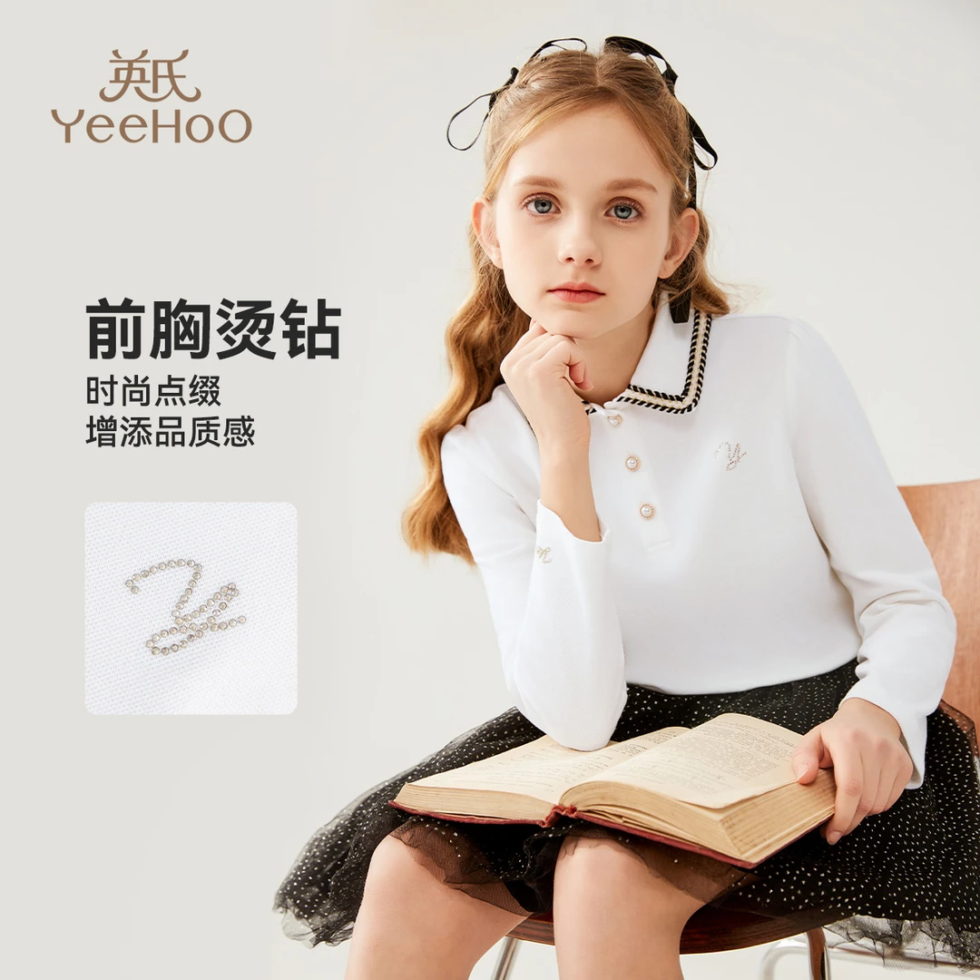 英氏【抗菌高弹】甜美翻领女童polo衫春季洋气儿童polo衫童装上衣