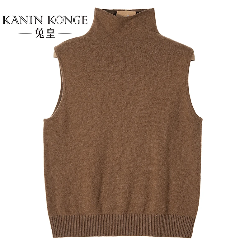 兔皇【知己】纯山羊绒针织百搭打底半高领无袖女背心羊绒衫ZBLY2313