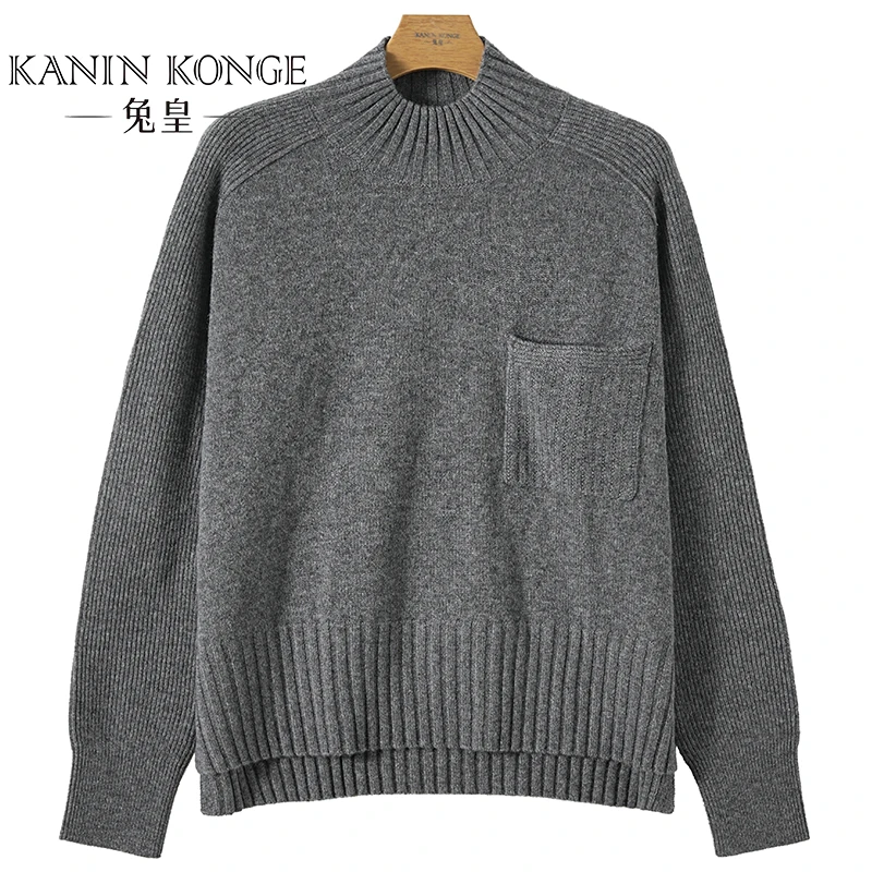 兔皇秋冬新款纯山羊绒针织时尚保暖半高领百搭女羊绒衫ZBTH221138