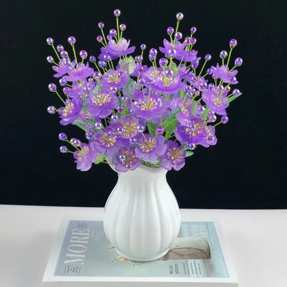手工编织花束新款彩珠凤凰花含花蕊diy手工制作材料