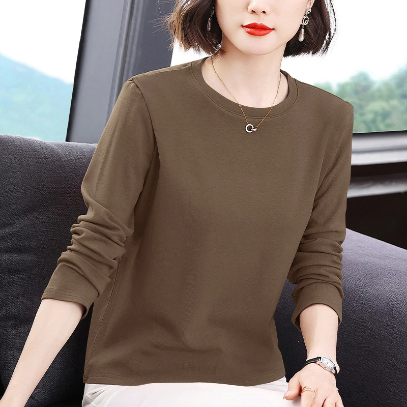 秋冬螺纹加绒纯色基础款打底衫女内搭修身简约百搭长袖t恤女上衣