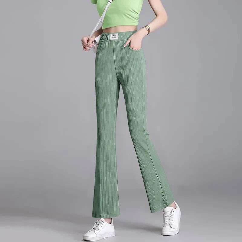 矮个子高个子加长裤子夏季女款透气显瘦高腰垂感微喇叭弹力阔腿裤