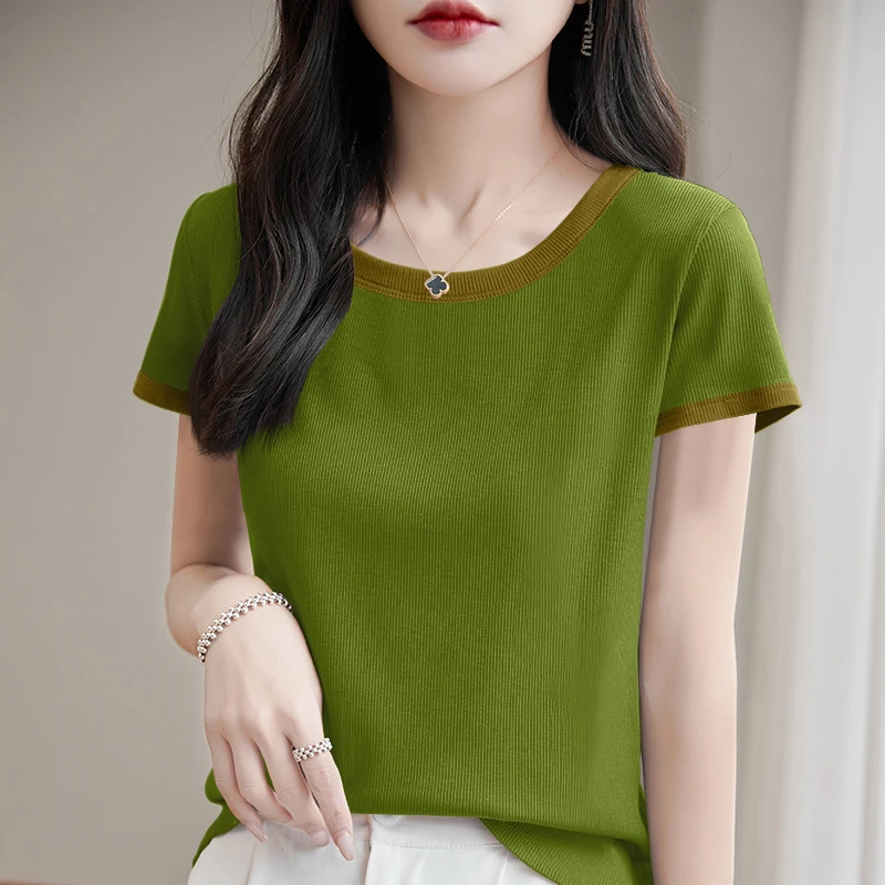 2025新款夏季圆领微胖mm显瘦上衣大码百搭时尚女装正肩短袖t恤女