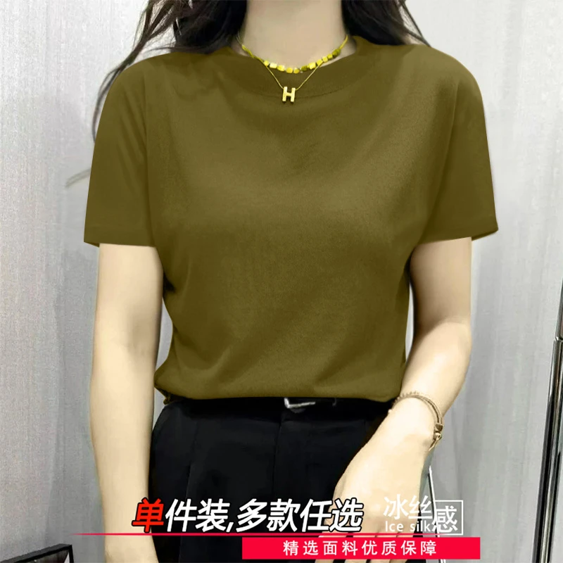 螺纹圆领洋气内搭ins短袖t恤女2025夏新款休闲显瘦百搭打底衫上衣