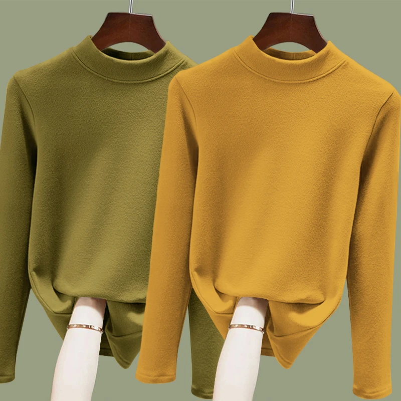 单/两件半高领德绒加绒秋冬中领内搭t恤休闲显瘦洋气长袖打底衫女