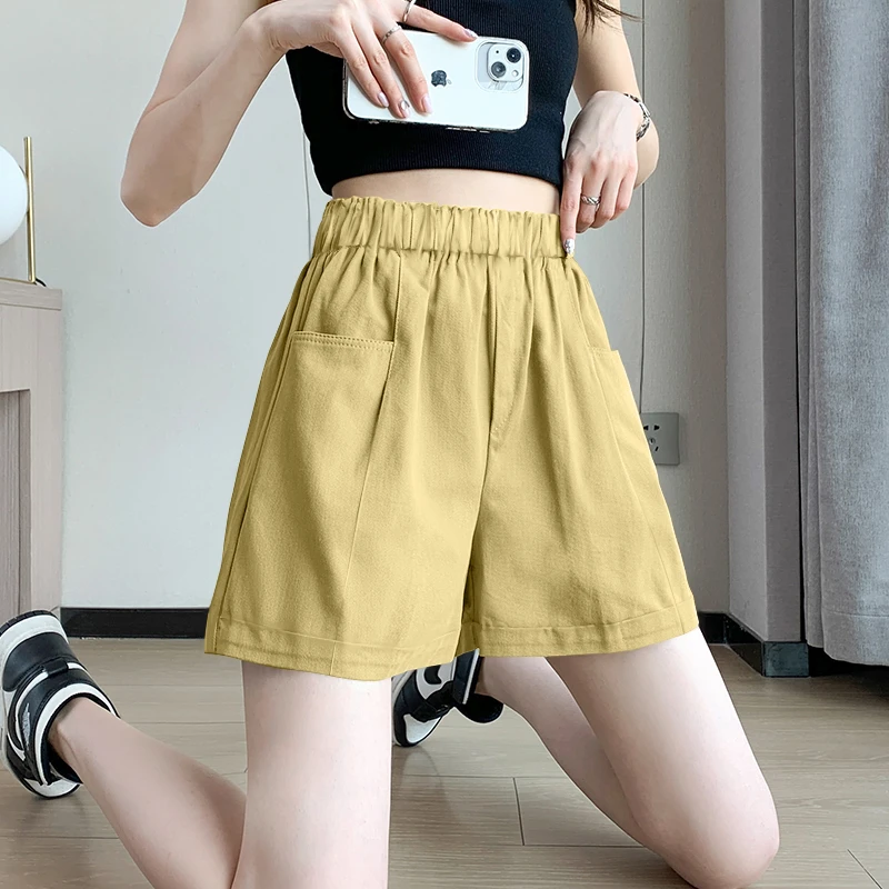 纯色工装短裤女夏季薄款高腰休闲阔腿五分裤设计感显瘦百搭运动裤