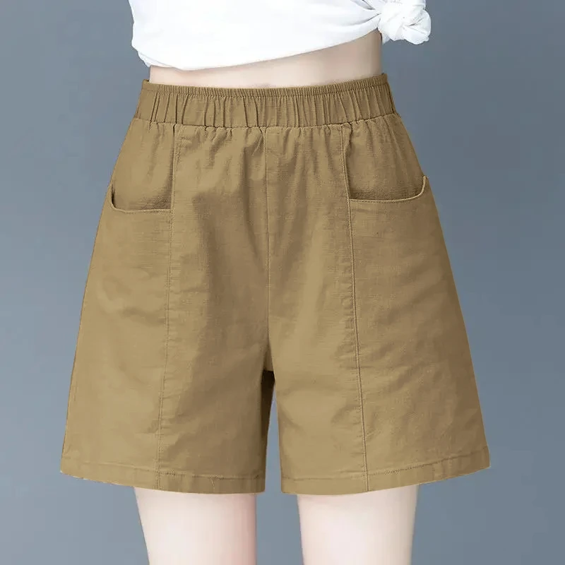 白色运动短裤女夏季薄款2025新款宽松高腰直筒阔腿大码显瘦五分裤