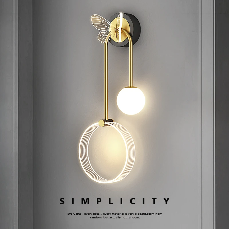 跃豪房间蝴蝶北欧简约极简床头灯轻奢客厅背景墙壁灯主卧个性墙灯