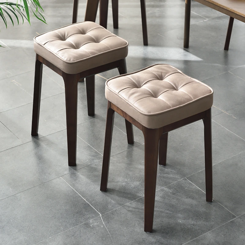 家用轻奢梳妆方凳客厅可叠放餐凳椅子实木餐椅软包凳子板凳沙发凳