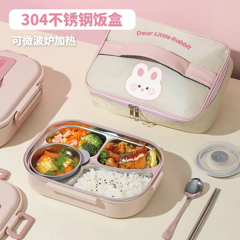 304不锈钢饭盒带盖日系大容量可微波炉加热食堂成人学生分格饭盒