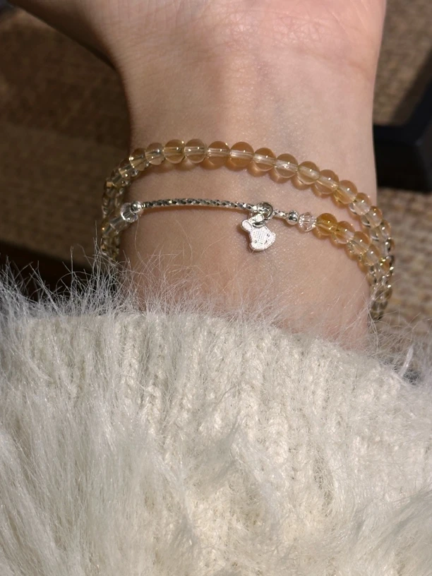 【一池】一口甜梨｜S925银兔子黄水晶双圈小巧