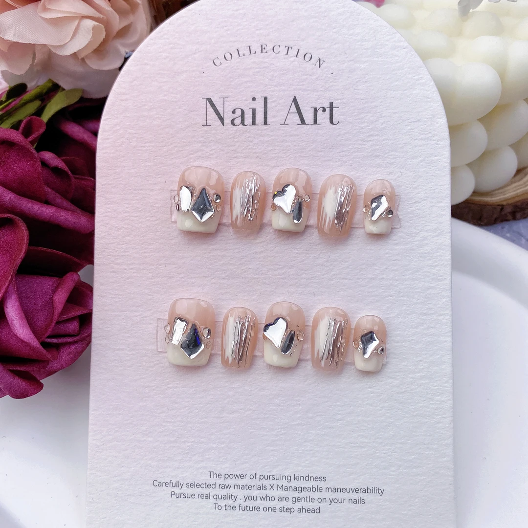 可拆卸网红穿戴甲 抖音百搭闪钻款 手工光疗美甲成品假指甲贴片