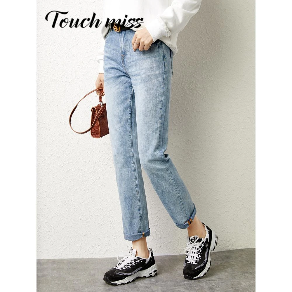 TOUCH MISS浅蓝色牛仔裤女2025时尚休闲新款高腰显瘦直筒韩版休闲