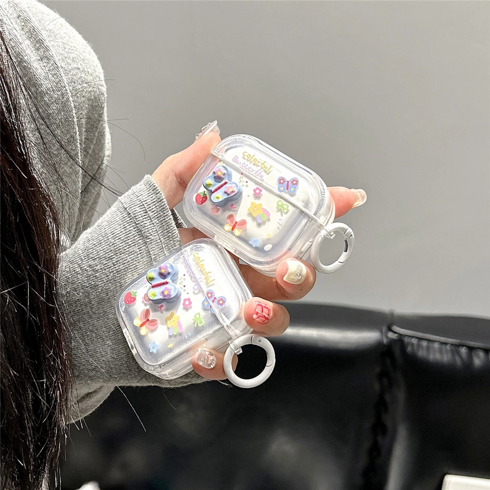 ins少女心彩色蝴蝶花朵airpodspro2保护套适用苹果23代蓝牙耳机套