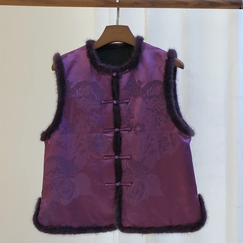 『 昌荣』新中式国风秋冬宽松丝毛加棉马甲DGWQ3127紫色
