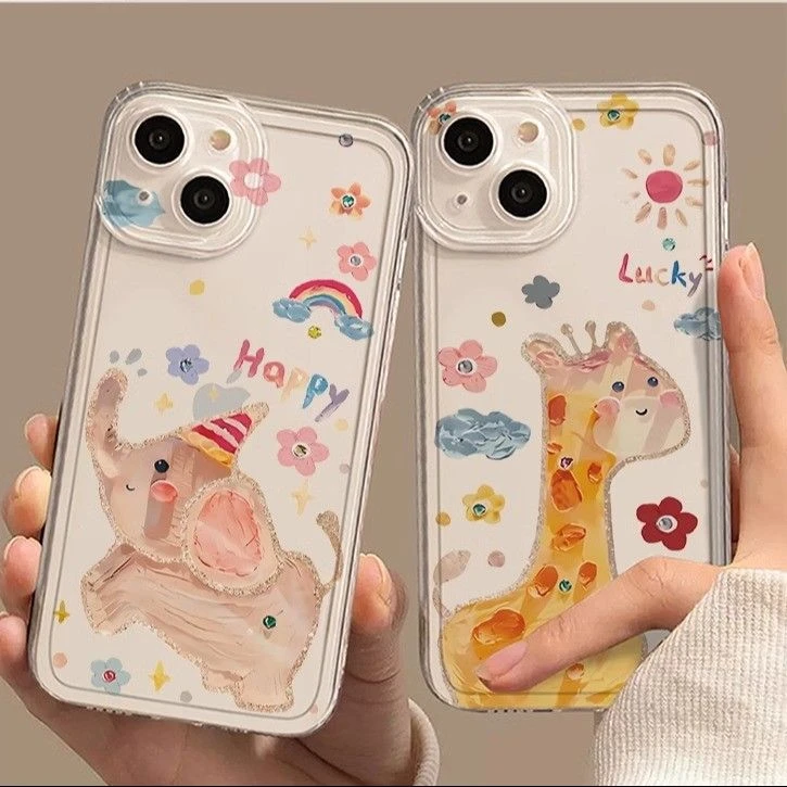 油画飞象苹果3promax手机壳iPhone14小众15防摔12透明14软壳x女8