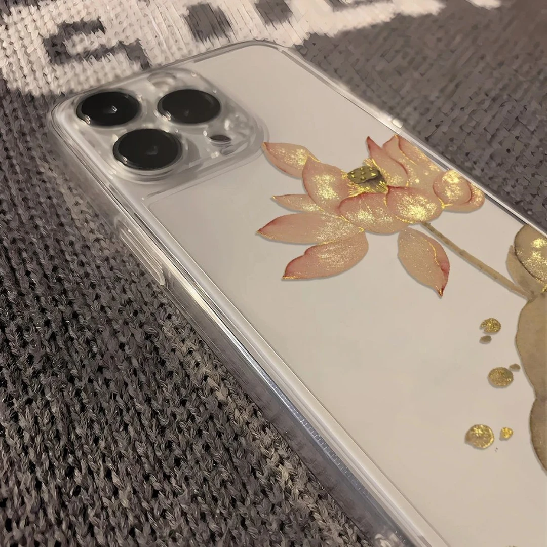 金色莲花苹果15pro透明iphone13promax/12/11手机壳xs/xr软7/8/xs