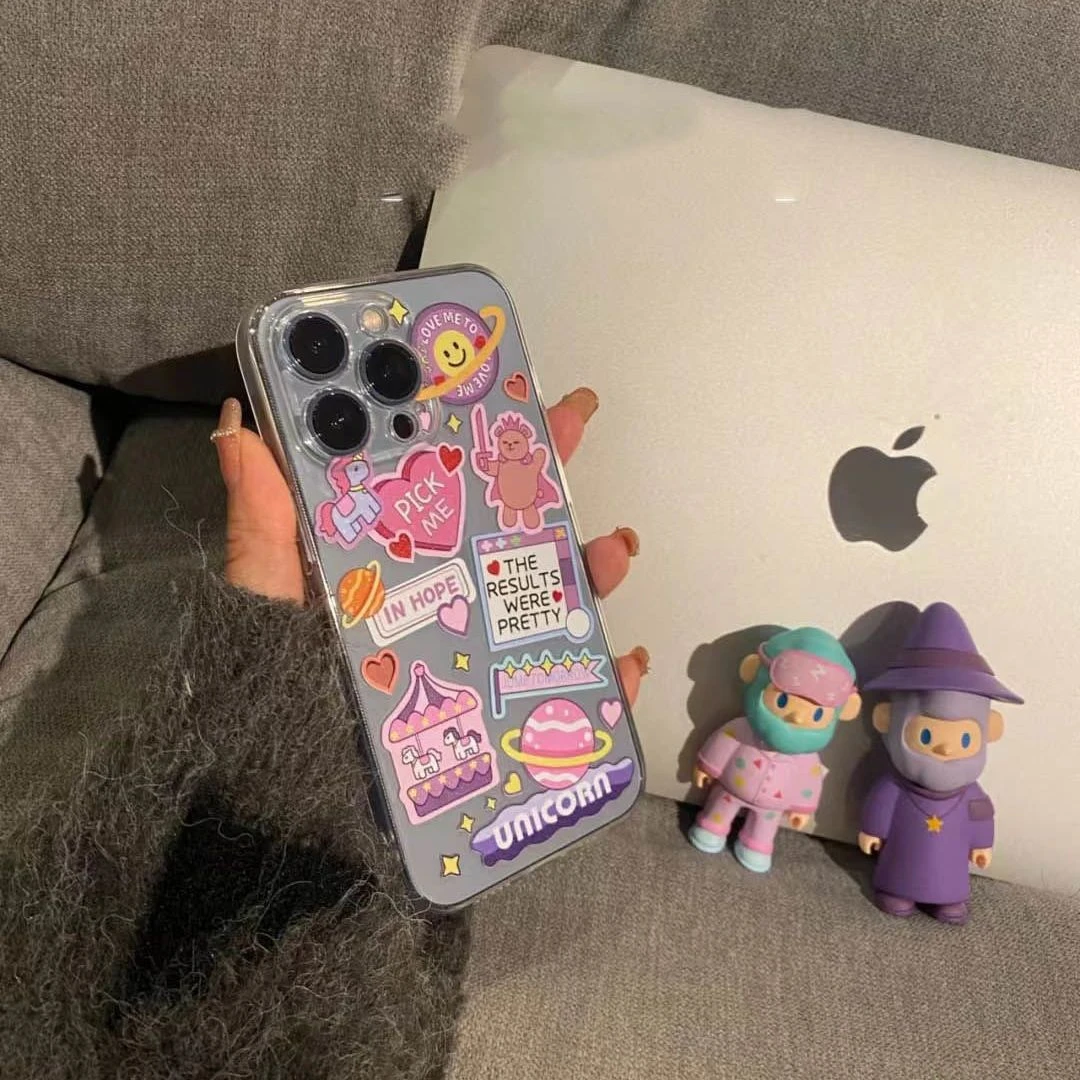 潮牌贴纸风小熊iPhone14手机壳13防摔苹果15promax适用12少女11