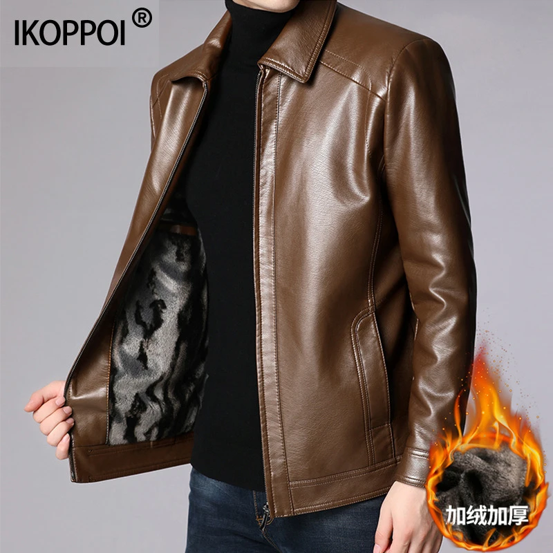 潮牌真皮软皮衣男秋冬加绒加厚皮夹克男士中老年爸爸装羊皮外套暖