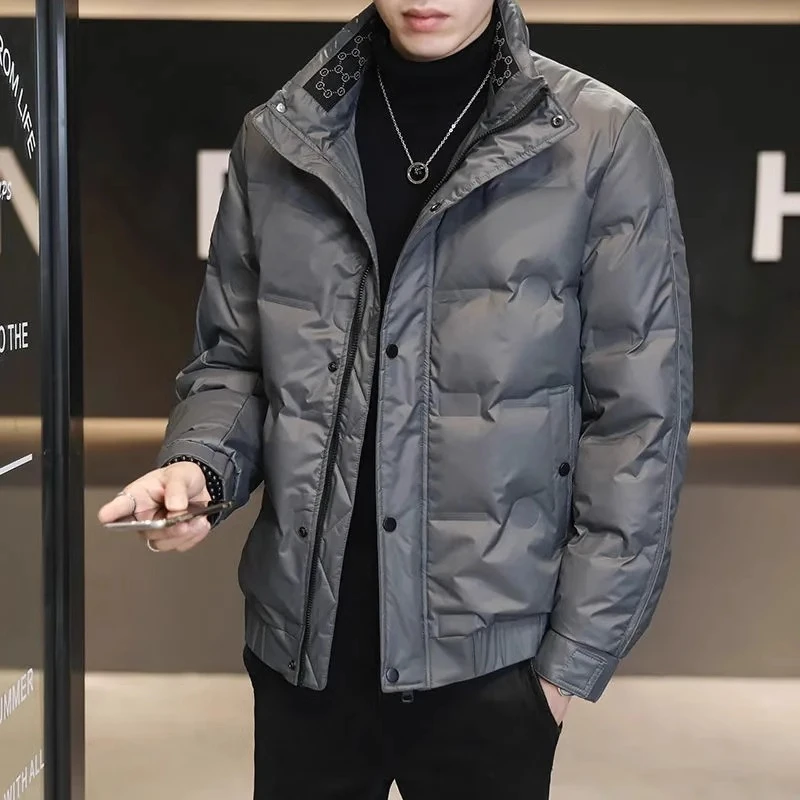 韩版白鸭绒免洗轻薄羽绒服男士冬季新款时尚立领保暖防污羽绒外套