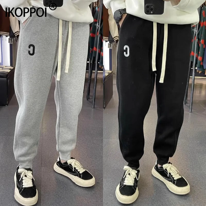 爆款时尚C字母灰色卫裤男2024秋冬新款加厚百搭休闲裤运动裤宽松