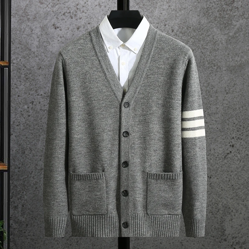 休闲V领针织开衫外套男士2024秋冬季新款韩版时尚百搭加厚款毛衣