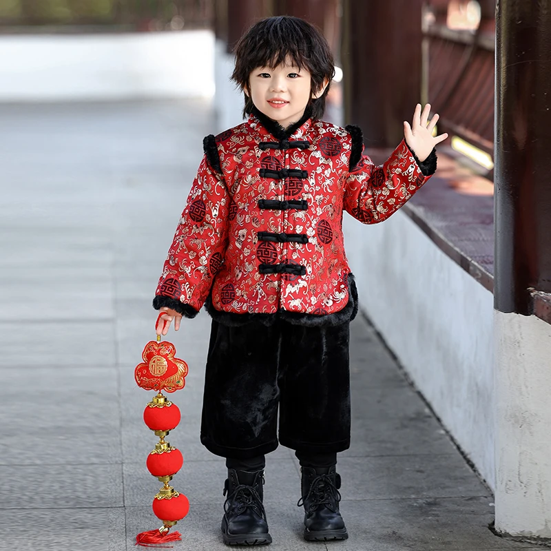 【石榴花】男女童冬季拜年服婴儿童唐装汉服套装宝宝周岁礼服新年装