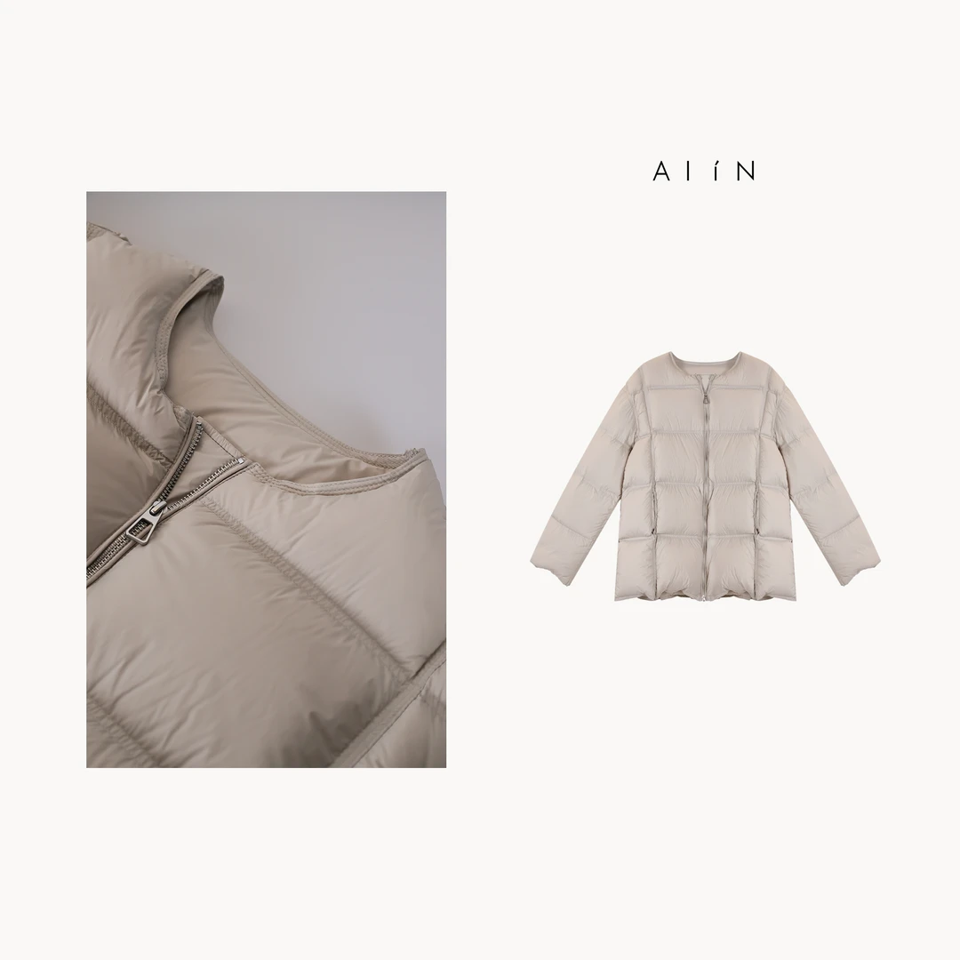 ALIN【无领绗格羽绒服】秋冬简约宽松保暖白鸭绒羽绒服 24-AWDH3906