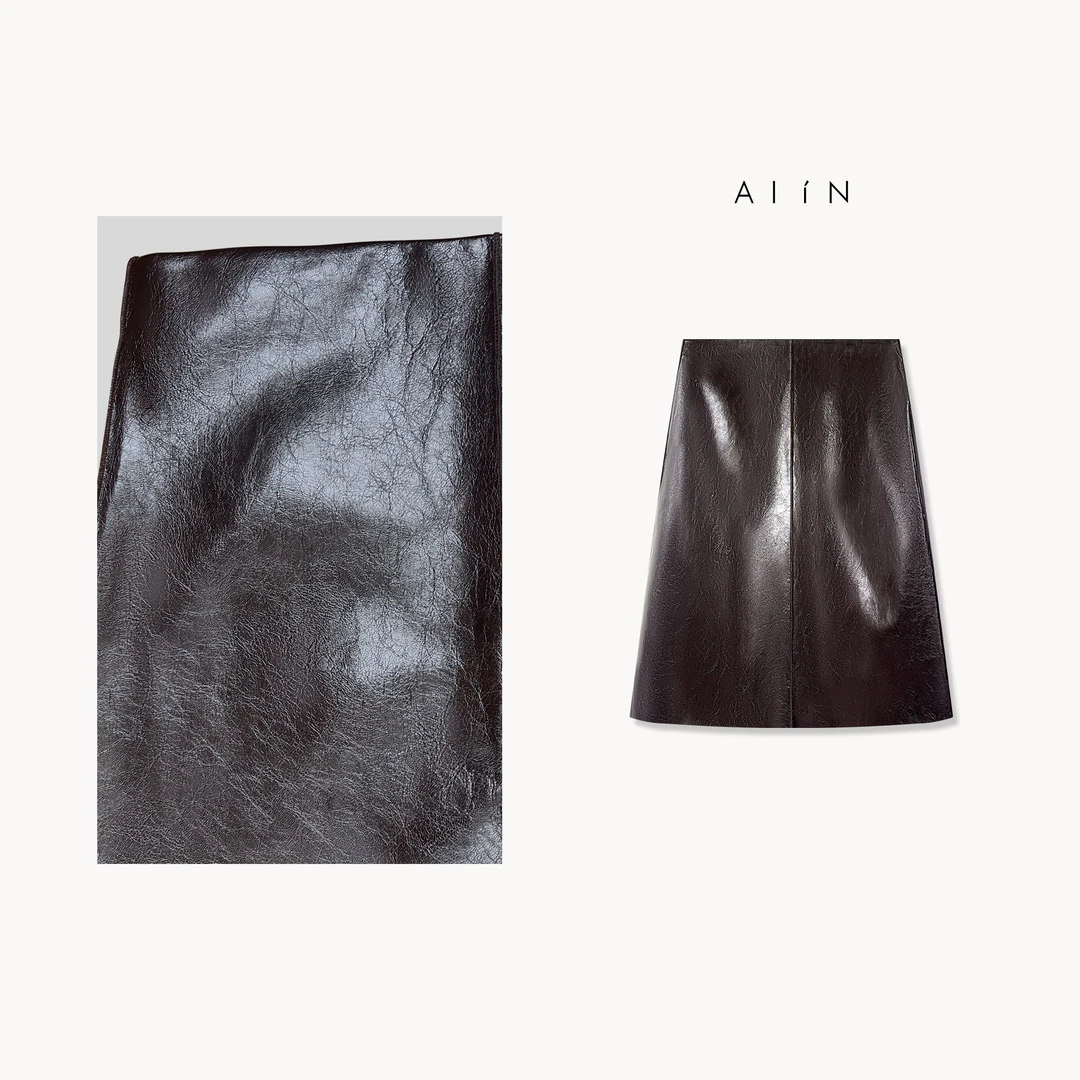 ALIN【摩登复古皮裙】秋冬简约气质裂皮时髦百搭皮半裙 24-AWF8427