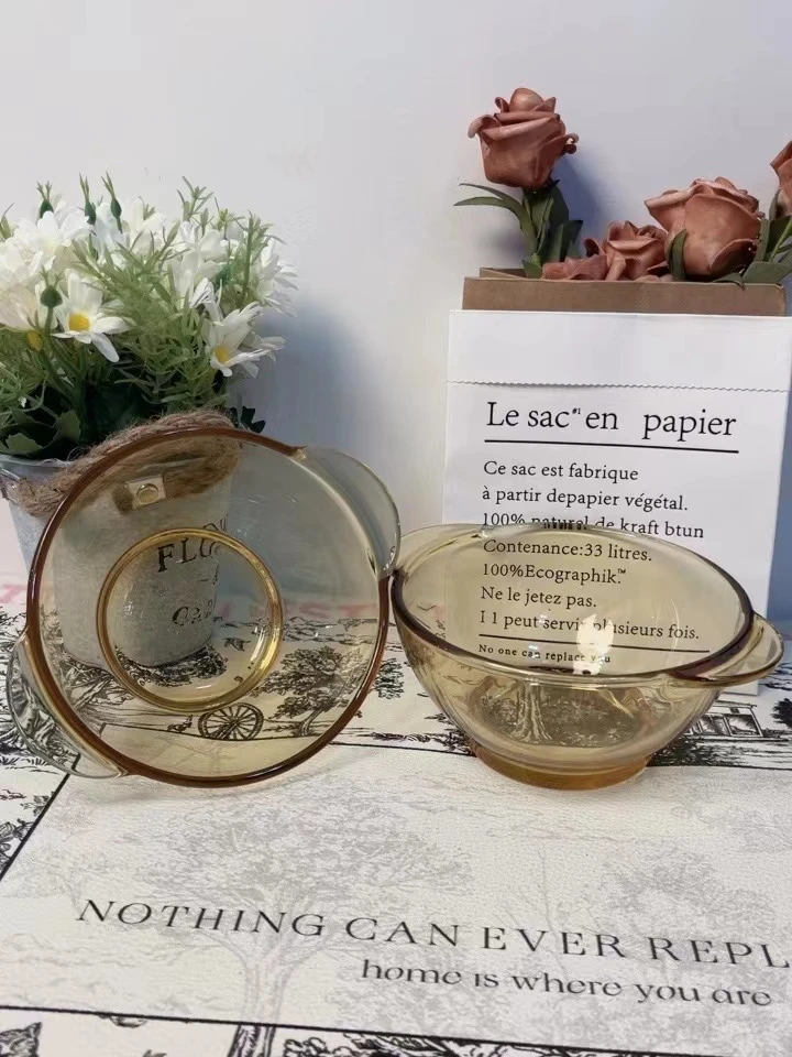 K琥N珀色餐具双耳碗沙拉碗耐热家用餐杯大容量中式两个装碗