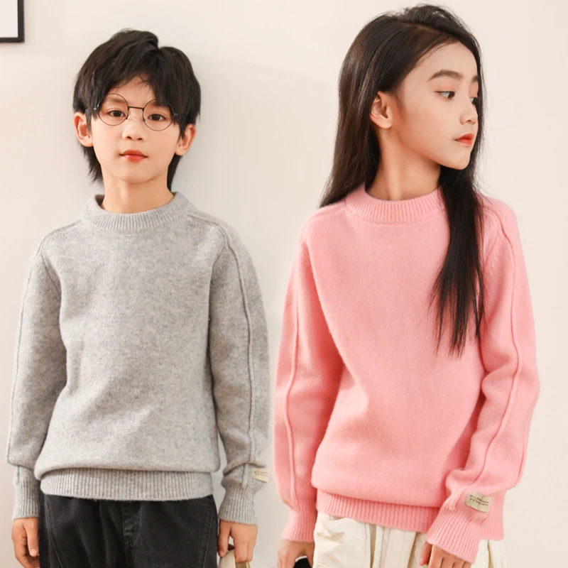 100羊毛 儿童双股加厚半高领羊毛衫秋冬季男童女童长袖套头毛衣