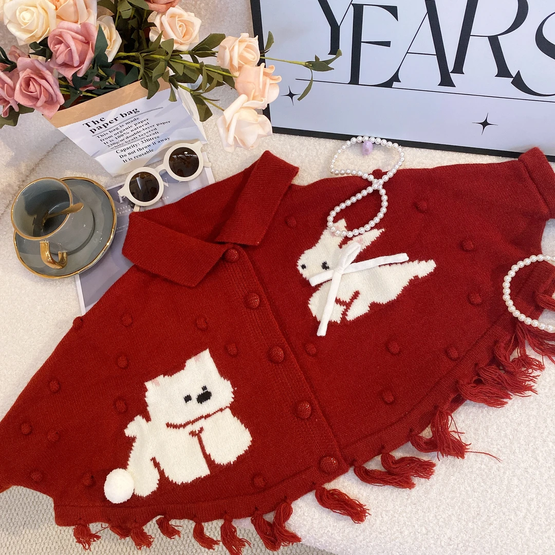 SH【悦禾】女童毛衣新款儿童外套针织衫女宝挡风披肩斗篷春装7129