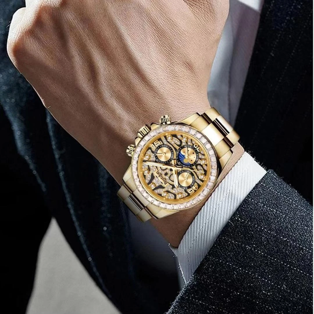 Bestdon金老虎迪全自动机械男表镶钻防水全自动机械男士手表黑马T