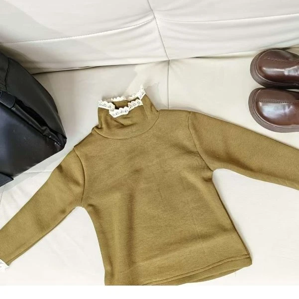 2024新款女孩中大童儿童小香风花边保暖打底衫上衣内搭-QQD0554