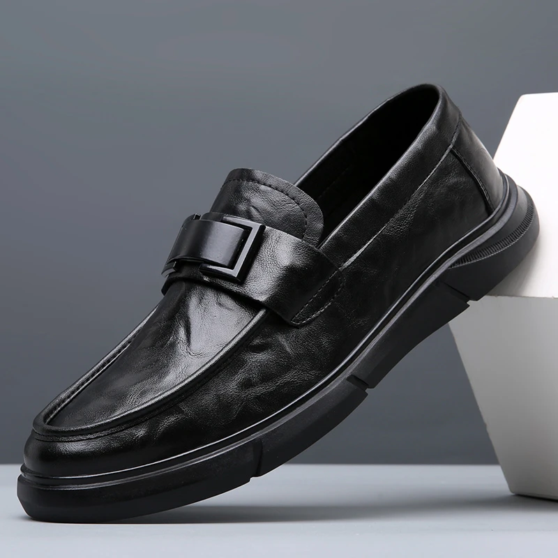 皮鞋男款爆款2025新款休闲男皮鞋软底豆豆鞋真皮上班皮鞋百搭男鞋