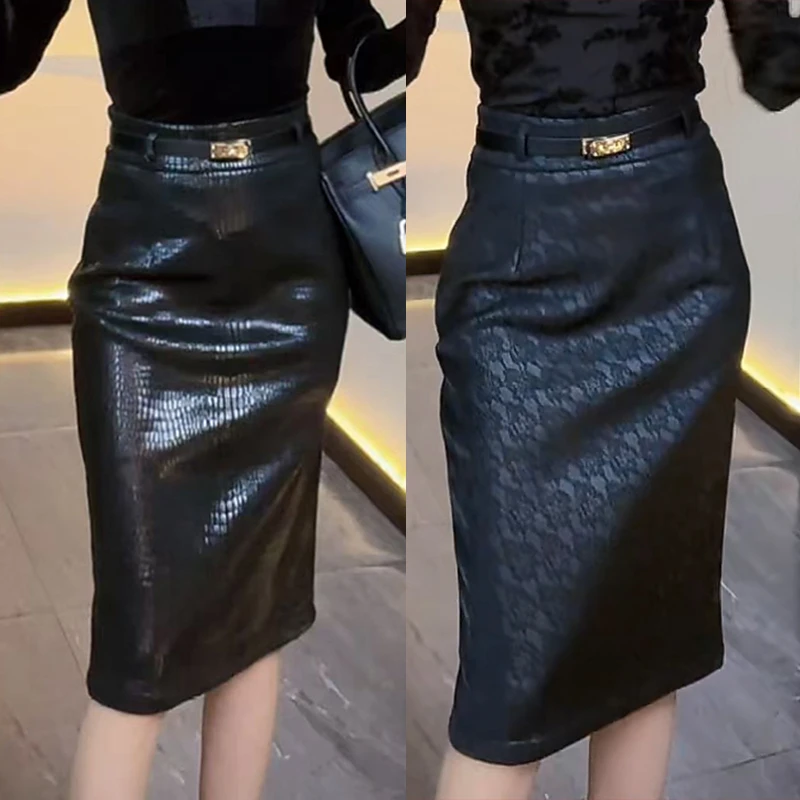 前后两穿包臀皮裙气质百搭中长款显瘦半身裙网红时尚性感开叉修身