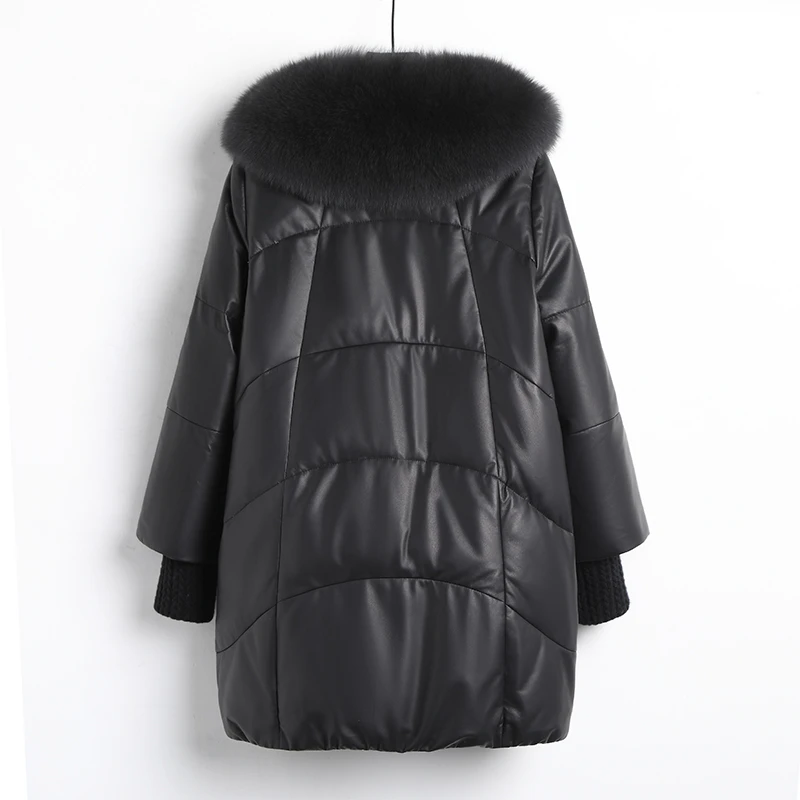 法歌弟FH2251中老年绵羊皮羊毛袖妈妈装羽绒服狐狸毛领大码外套