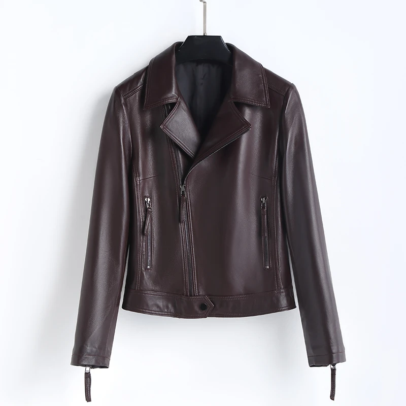 法歌弟FH8325时尚美拉德风修身真皮皮衣大码休闲女士翻领短款外套