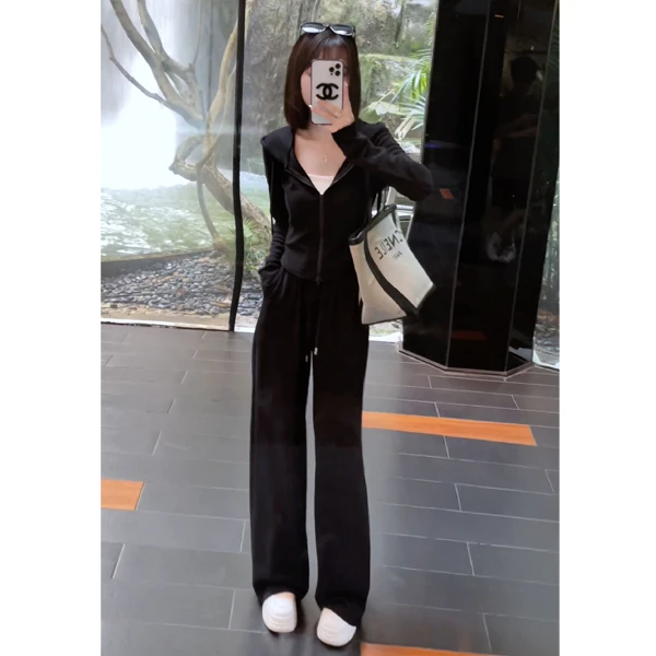 小个子显高显瘦休闲套装女初春新款时尚减龄外套上衣阔腿裤两件套