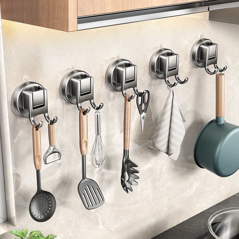 吸盘厨房挂钩免打孔置物架锅铲勺子收纳挂架橱柜门后真空强力粘钩